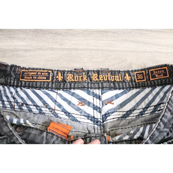 Rock Revival Jason Bootcut Distressed Black Denim Jeans Mens Size 38x33 - Picture 8 of 12